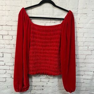 Red Velvet Smocked Blouson Sleeve Jodifl Large Whimsigoth Holidays Vamp Milkmaid